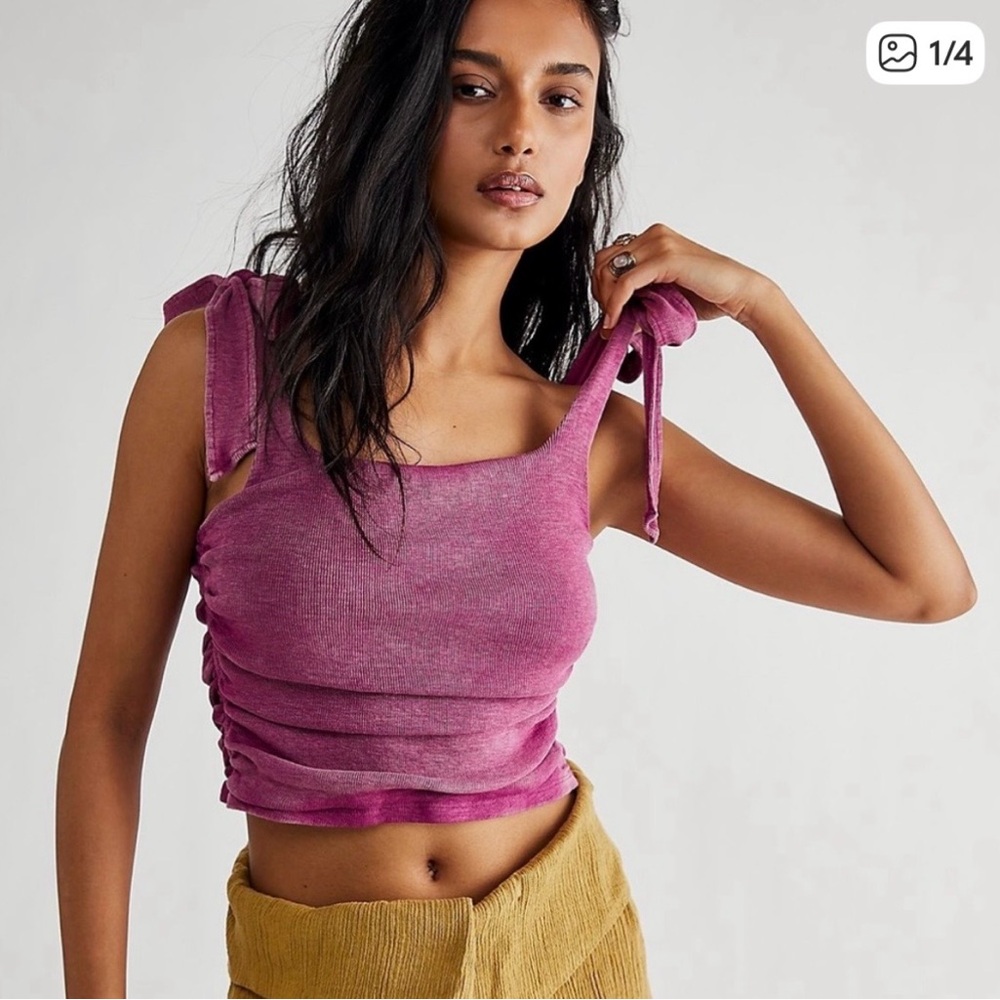 Free People Magenta Crop Top with Tie Straps